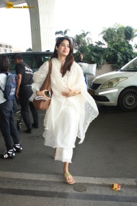 Janhvi Kapoor cute in a stylish white salwar dress at mumbai airport