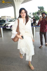 Janhvi Kapoor cute in a stylish white salwar dress at mumbai airport