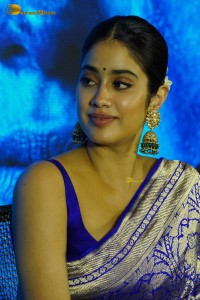 Bollywood Actress Janhvi Kapoor in a blue saree while attending a movie event