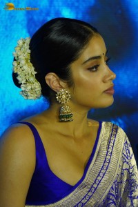Bollywood Actress Janhvi Kapoor in a blue saree while attending a movie event
