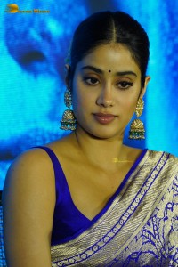 Bollywood Actress Janhvi Kapoor in a blue saree while attending a movie event
