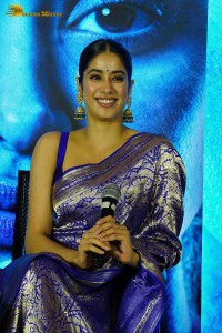 Bollywood Actress Janhvi Kapoor in a blue saree while attending a movie event