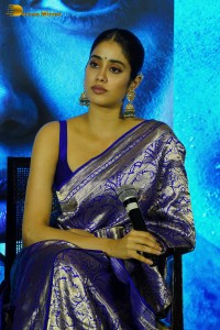 Bollywood Actress Janhvi Kapoor in a blue saree while attending a movie event