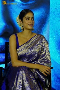 Bollywood Actress Janhvi Kapoor in a blue saree while attending a movie event