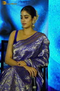 Bollywood Actress Janhvi Kapoor in a blue saree while attending a movie event