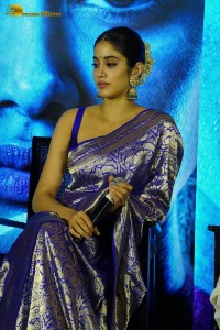 Bollywood Actress Janhvi Kapoor in a blue saree while attending a movie event