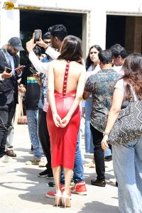 actress janhvi kapoor stunning in a red dress