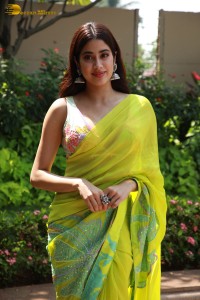 Bollywood Actress Janhvi Kapoor in a green saree