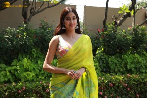 Bollywood Actress Janhvi Kapoor in a green saree
