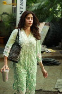 Bollywood Actress Janhvi Kapoor in a green salwar dress