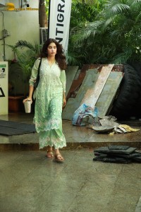 Bollywood Actress Janhvi Kapoor in a green salwar dress