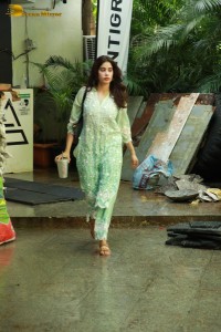 Bollywood Actress Janhvi Kapoor in a green salwar dress