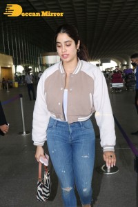 Janhvi Kapoor seen in a jacket and denim jeans at the airport