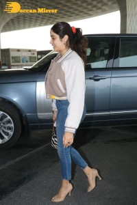 Janhvi Kapoor seen in a jacket and denim jeans at the airport