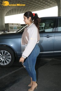 Janhvi Kapoor seen in a jacket and denim jeans at the airport