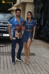 Janhvi Kapoor and Varun Dhawan promote their film Bawaal at PVR Dynamix in Juhu on July 16, 2023