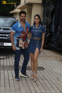 Janhvi Kapoor and Varun Dhawan promote their film Bawaal at PVR Dynamix in Juhu on July 16, 2023