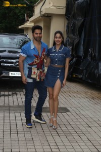 Janhvi Kapoor and Varun Dhawan promote their film Bawaal at PVR Dynamix in Juhu on July 16, 2023