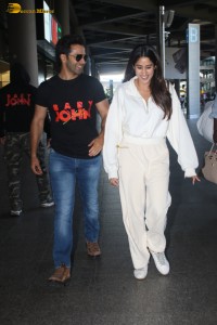Bollywood actors Janhvi Kapoor and Varun Dhawan were spotted at the Mumbai Airport on October 4, 2024