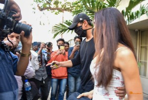 Bollywood actor John Abraham and his wife Priya Runchal are seen outside a Restaurant in Bandra