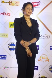 telugu and tamil actress Jyothika stylish looks in a black pantsuit at filmfare awards