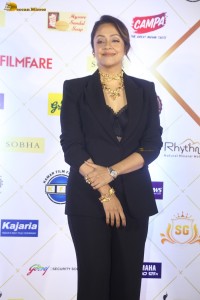 telugu and tamil actress Jyothika stylish looks in a black pantsuit at filmfare awards