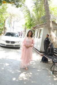 telugu, tamil, and bollywood actress jyothika cute in a light pink salwar dress