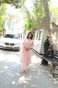 telugu, tamil, and bollywood actress jyothika cute in a light pink salwar dress