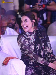 actress Kajal Aggarwal gorgeous in a black saree at a movie function