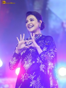 actress Kajal Aggarwal gorgeous in a black saree at a movie function