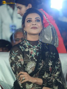 actress Kajal Aggarwal gorgeous in a black saree at a movie function