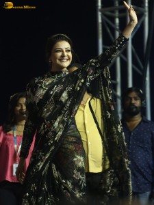 actress Kajal Aggarwal gorgeous in a black saree at a movie function