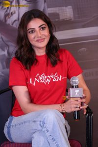 actress kajal agarwal cute in a red t-shirt