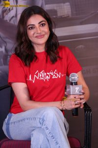actress kajal agarwal cute in a red t-shirt
