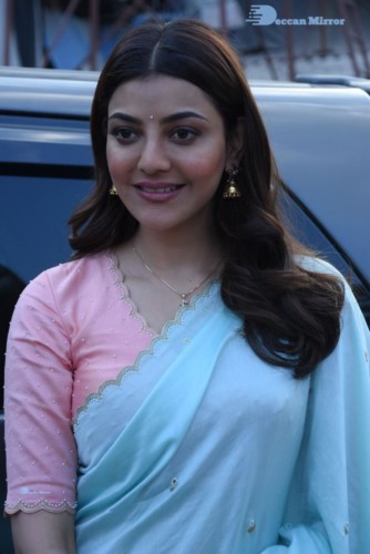 Telugu, Tamil and Hindi Actress Kajal Aggarwal photoshoot in a blue saree