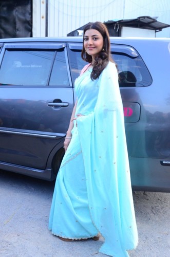 Telugu, Tamil and Hindi Actress Kajal Aggarwal photoshoot in a blue saree