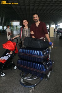 Actress Kajal Aggarwal with husband Gautam Kitchlu and son Neil