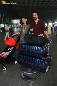 Actress Kajal Aggarwal with husband Gautam Kitchlu and son Neil