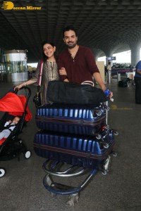 Actress Kajal Aggarwal with husband Gautam Kitchlu and son Neil