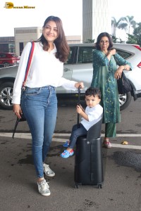 Actress Kajal Aggarwal and her son Neil were spotted traveling from Mumbai Airport