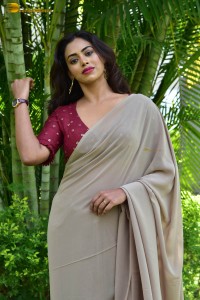 Indian actress kamakshi bhaskarla sexy photoshoot in a grey saree