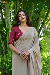 Indian actress kamakshi bhaskarla sexy photoshoot in a grey saree