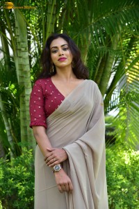 Indian actress kamakshi bhaskarla sexy photoshoot in a grey saree