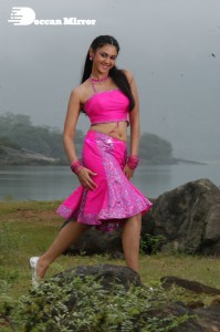 Kamna Jethmalani in a pink folk dress for a film shoot
