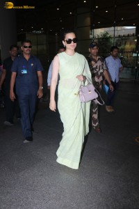 Indian actress and BJP Lok Sabha MP Kangana Ranaut graceful in a light green saree