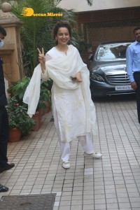 Actress Kangana Ranaut in a white salwar kameez