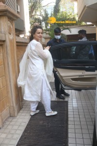 Actress Kangana Ranaut in a white salwar kameez