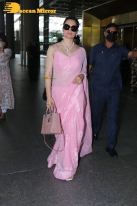 Kangana Ranaut in a pink saree seen at the Airport