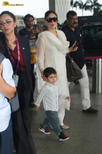 Celebrity couple Saif Ali Khan and Kareena Kapoor spotted at Mumbai Airport with their children