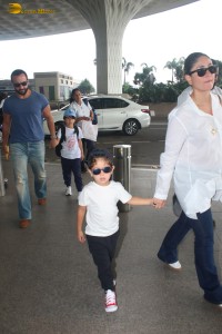 Actor couple Saif Ali Khan and Kareena Kapoor spotted at Mumbai Airport on October 16, 2024